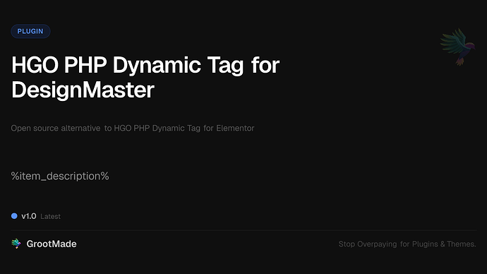 HGO PHP Dynamic Tag for DesignMaster
